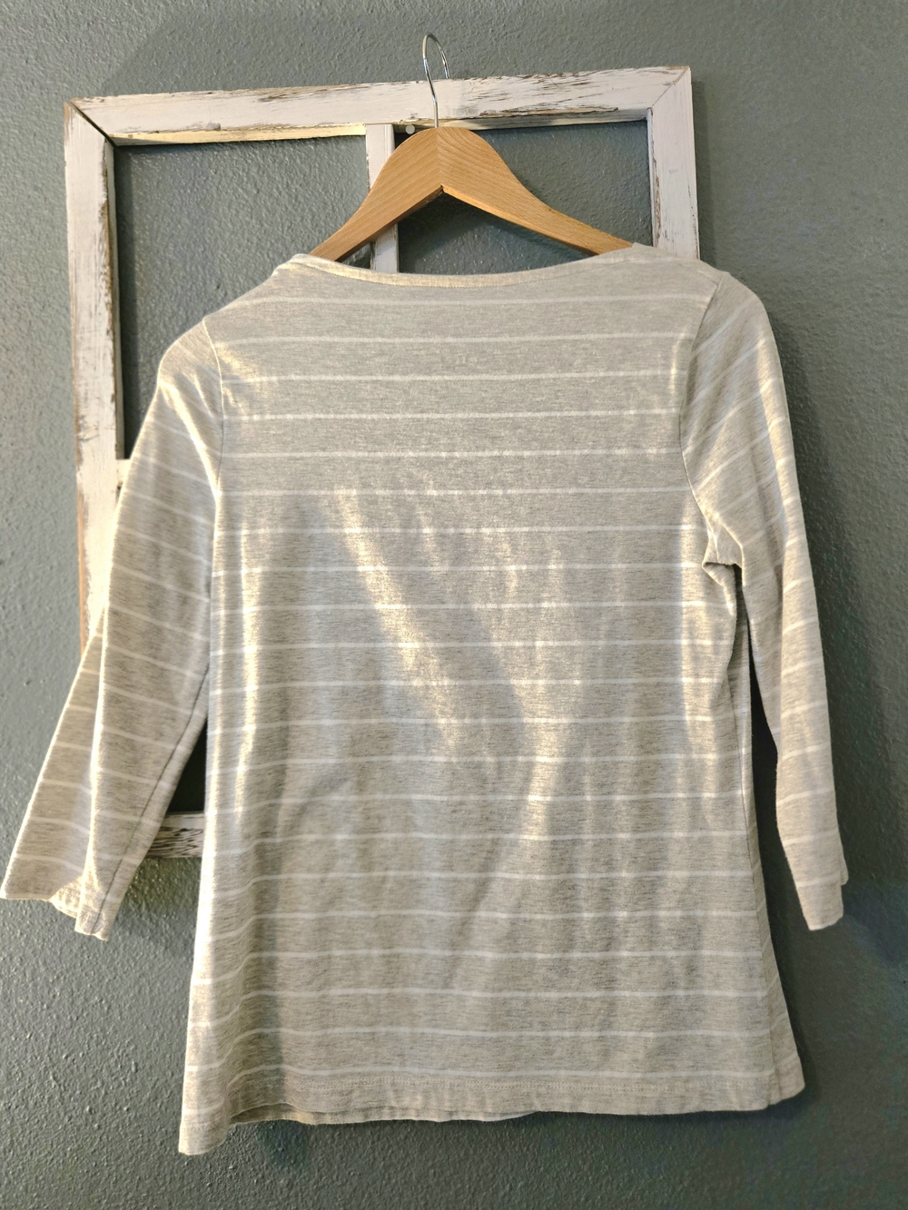 A New Day | Striped GrayPink "Hey You" Boatneck 3/4 Sleeve Tee - Medium - Picture 5 of 5